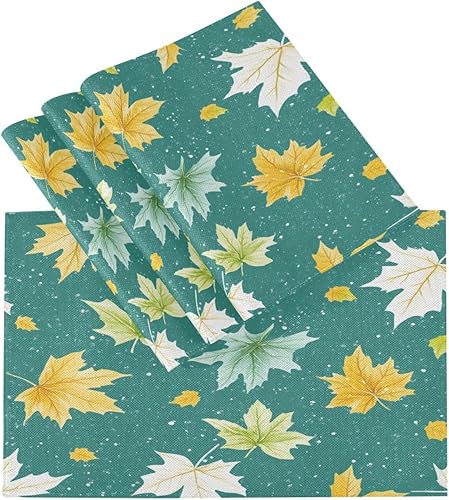 Miniatura 3 de Custom Watercolor White Yellow Maple Leaves Turquoise Toddler placemats for Dining Table Heat Resistant Quilted Reversible placemats Set 6 12 x 18