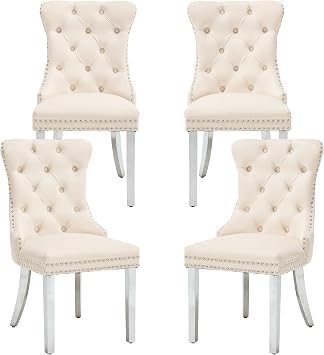 Velvet Accent Chairs Set of 4, Modern Dining Chairs Silver Legs