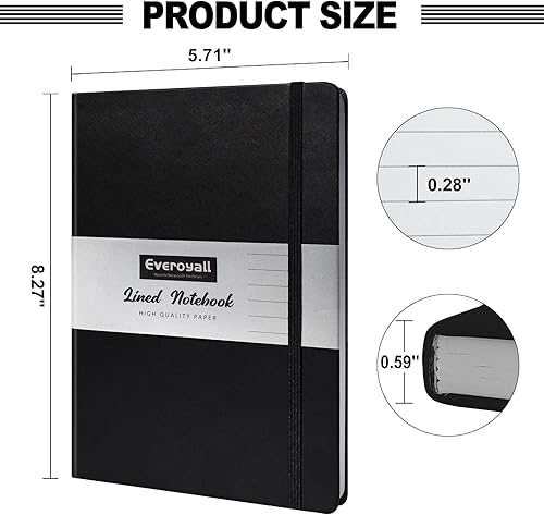 Vista 2 de Everoyall Cuadernos rayados, color negro, 160 páginas, tamaño A5 mediano de 5.7 x 8 pulgadas, papel grueso de 3.53 ozm, tapa dura (paquete de 3)