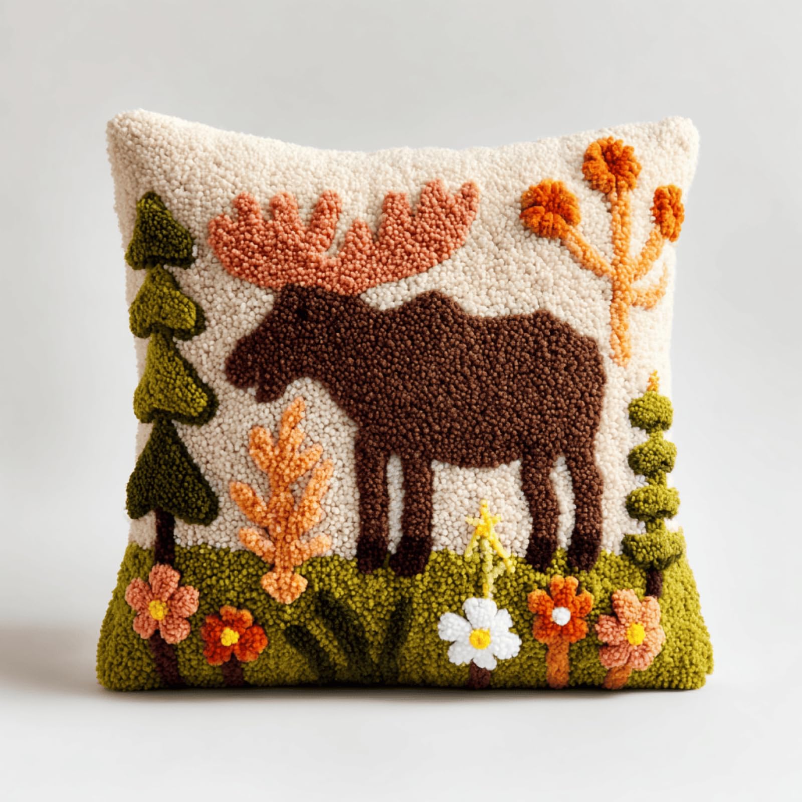 Kitphoenix Multicoloured Latch Hook Cushion Kit For Adults Moose