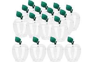 HANZE Large Clear Plastic Apple Containers (16 Pack) - Candy, Toy, and Gift Filling Jars