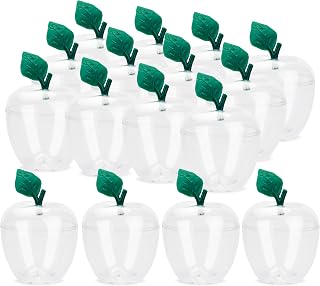 HANZE Large Plastic Apple Shaped Containers (Pack of 16)- Candy Chocolate Toy Filling Jar, Ideal for Christmas Decorations and Teacher Appreciation Gifts,Snow White Party Supplies Favors (Clear)