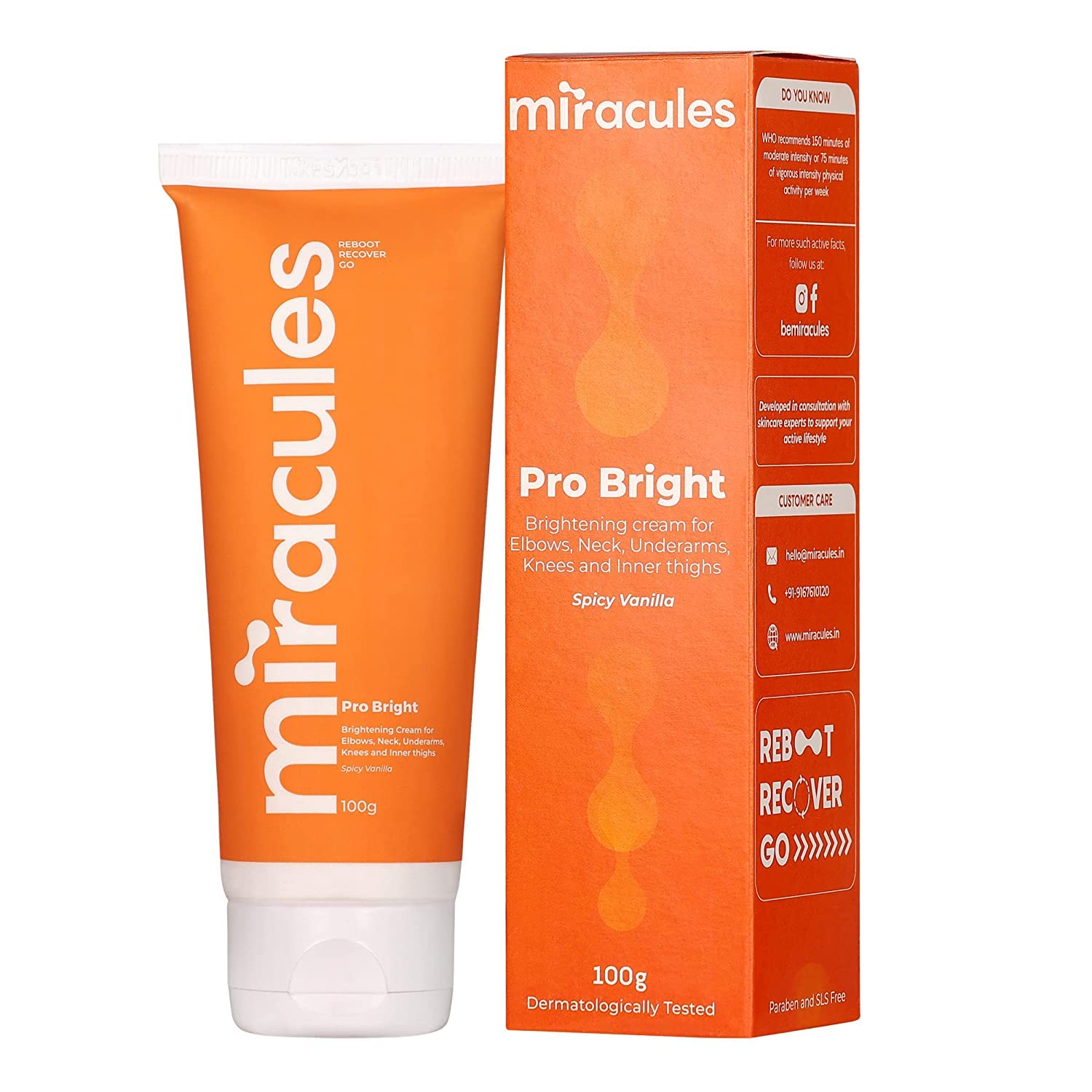 Beuniq ProBright Lightening Cream for Dark Spots on Elbows, Neck, Underarms, Knees and Inner Thighs | Suitable for Sports and Fitness Enthusiasts | Improves Skin Tone and Brightness | 100g