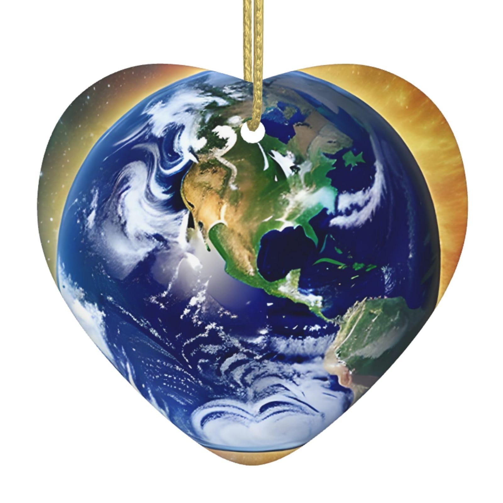 Cosmic Earth Ceramic Christmas Heart Pendant with Silk Thread, Christmas Tree Home Decoration