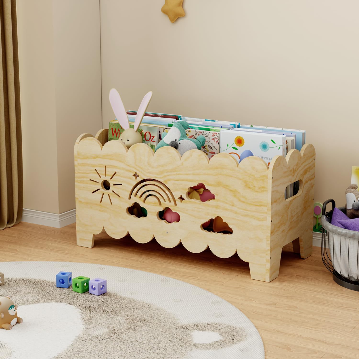 Wood Kids Bookshelf, Montessori Bookshelf, Suitable Kids Rooms, Nursery & Classroom, Kids Bookshelf and Toy Storage, Toddler Book Rack, Nursery Book Shelves, Kids Bookcase Wood Color One Layer