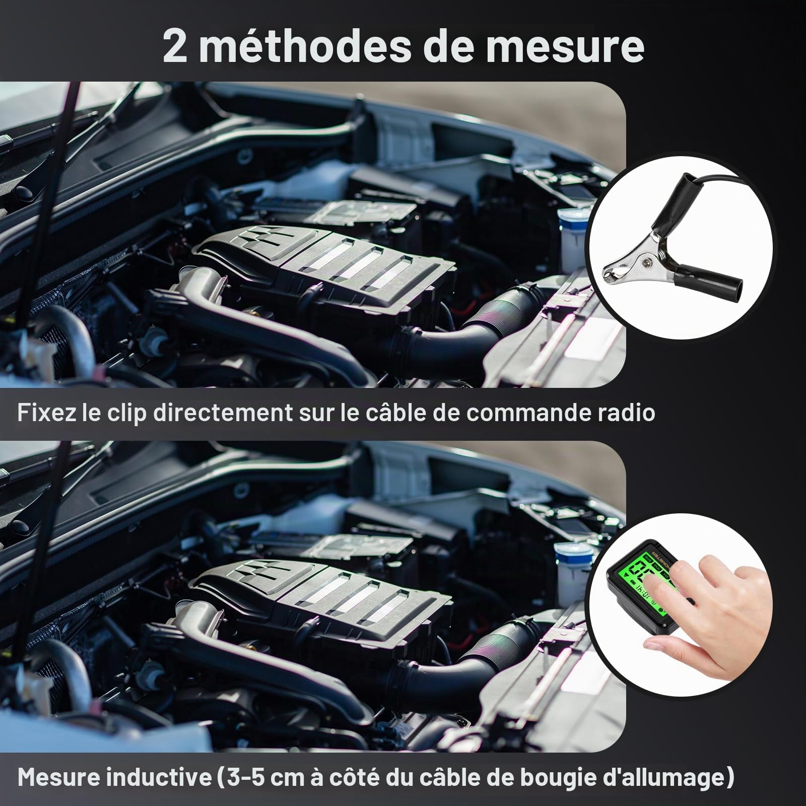 Compte-tours pour tronçonneuse, tachymètre LCD avec induction sans fil, tachymètre RPM, moteur à essence, tondeuse à gazon, fonction d'entretien de vision nocturne, pour moto, tondeuse à gazon