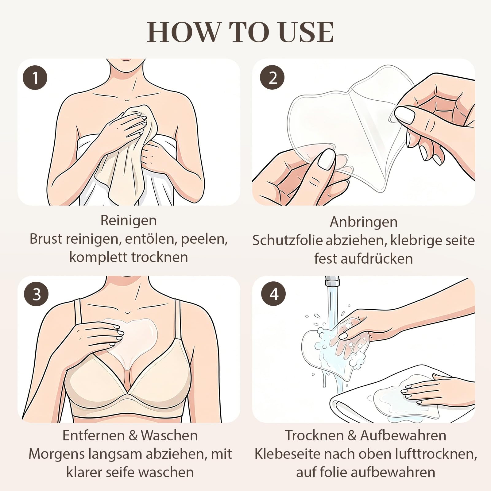 5 Stück Dekoltee Pads Antifalten, Dekollete Anti Falten Pad Falten Effektiv Reduzieren