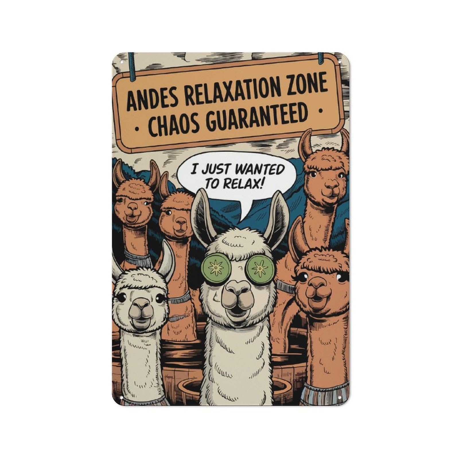 Alpaca Relaxation Zone Rustic Metal Plaque 30x20cm for Lounge Or Reading Corner, for Garage, Workshop And Man Cave Decoration