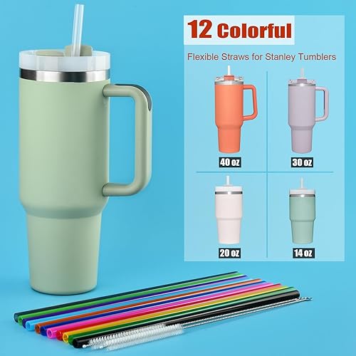 Miniatura 8 de ALINK 8 pajitas de vidrio y 12 pajitas de colores para vaso Stanley de 40 onzas y 30 onzas