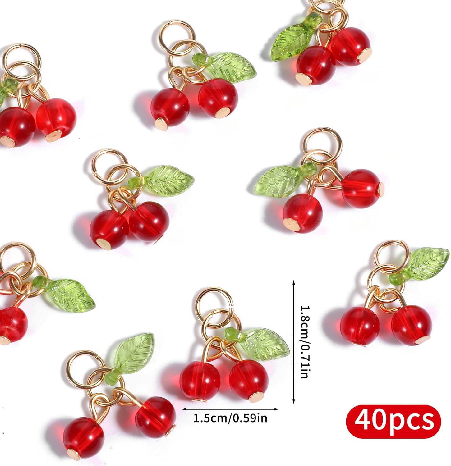 40 Pcs Red Cherry Charms, Jewelry Making Charm Glass Earring Charms, Mini Cute Fruit Bead Charm Cherry Bracelet Making Supplies For Earrings Necklace Bracelet Anklet Diy Craft - Image 5