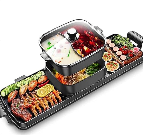 Parrilla eléctrica Fondue olla caliente, 2700 W, 3 en 1, parrilla eléctrica para barbacoa sin humo, olla caliente Shabu con divisor independiente,