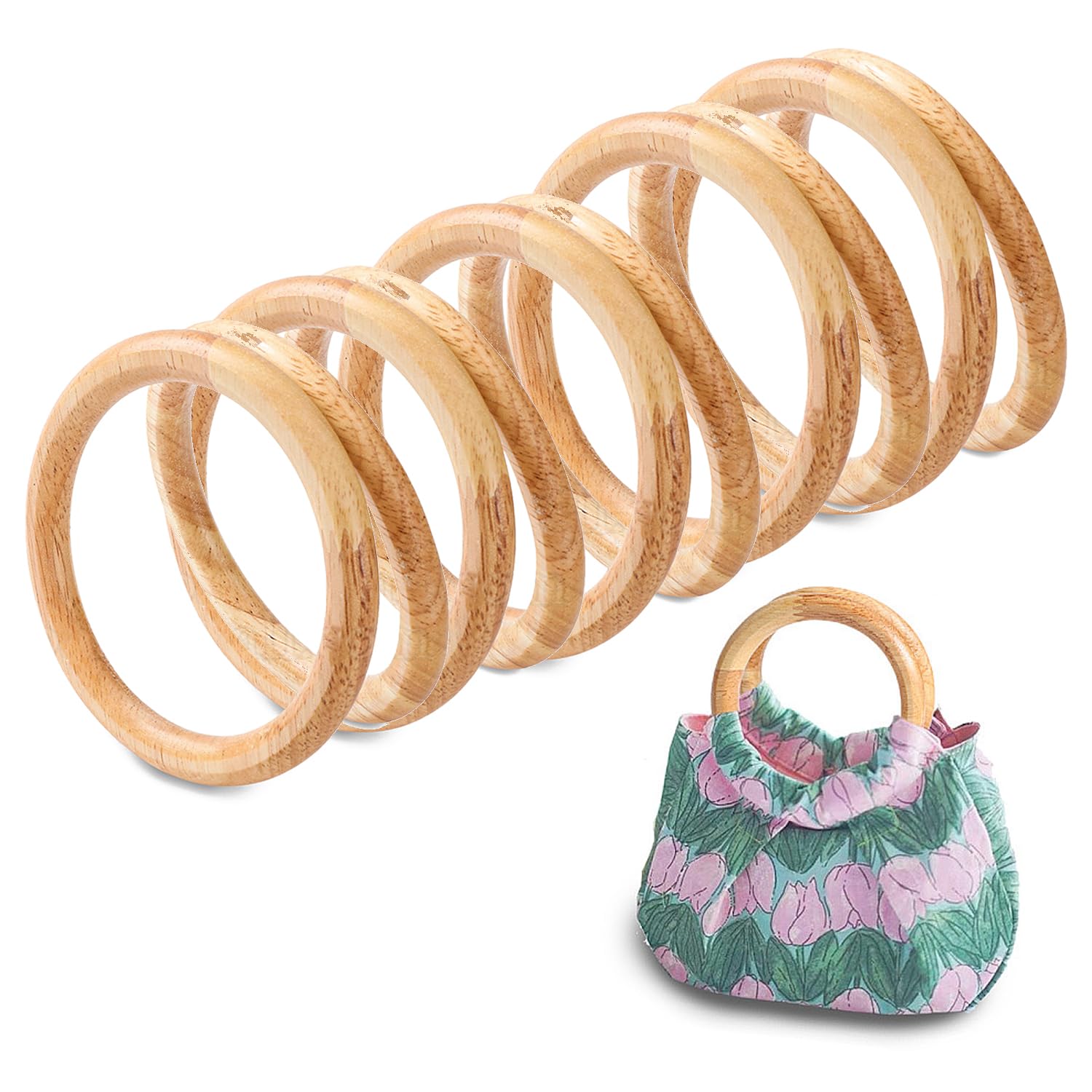 Purse Handles - Wooden Round Purse Handle Bag Replacements for Handmade Beach Bag Handbags Macrame Market Bags