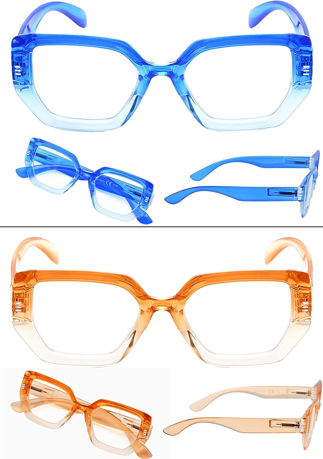 LUR Oversized Reading Glasses for Women - 4 Pairs Ladies Readers Large Frame +3.50