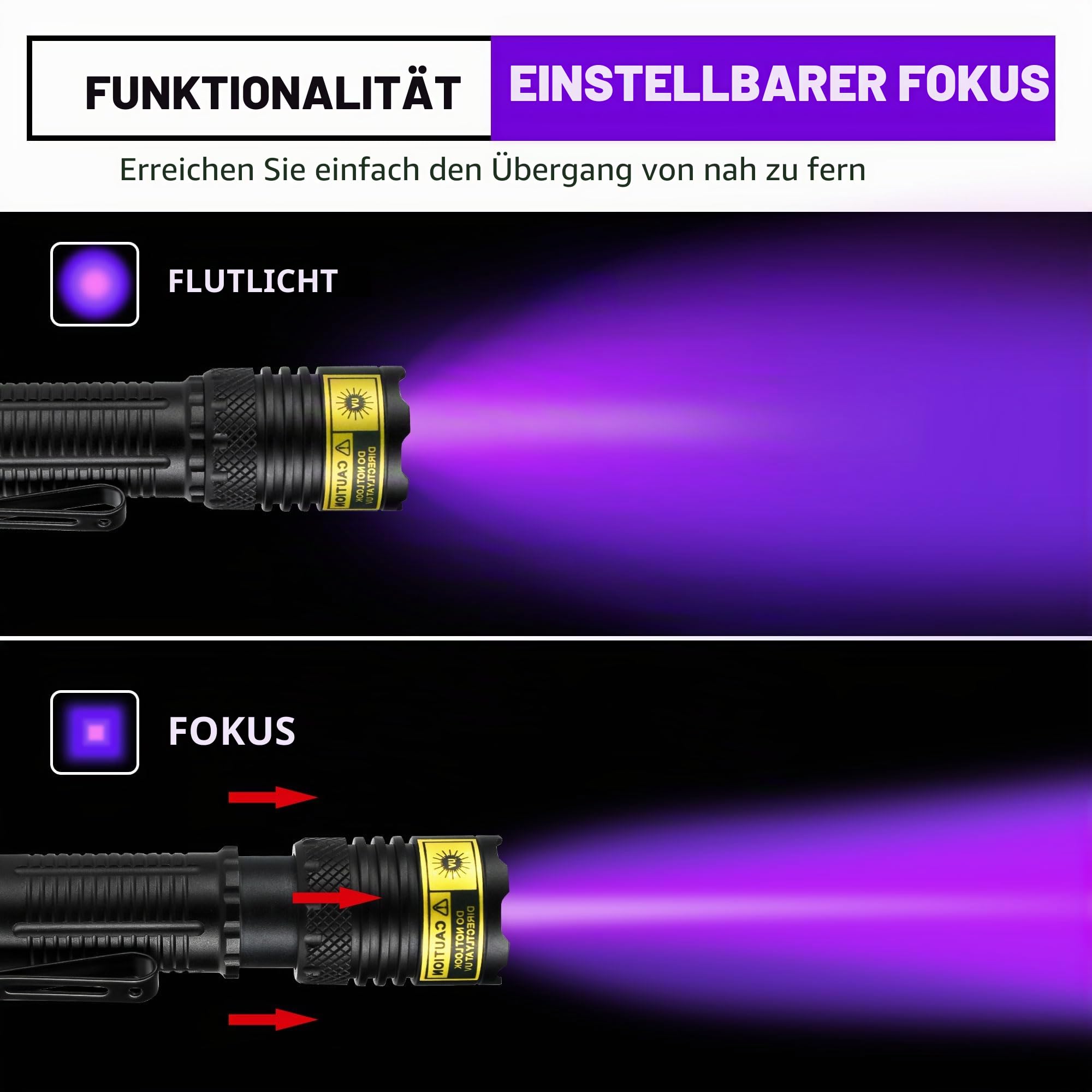 DARKDAWN UV-Taschenlampe, 365 & 395 nm, Schwarzlicht, Mini-USB, wiederaufladbar, UV-LED, Schwarzlicht, Holzlampe, leistungsstarker fluoreszierender tragbarer Detektor für Haustier-Urinflecken, Geld