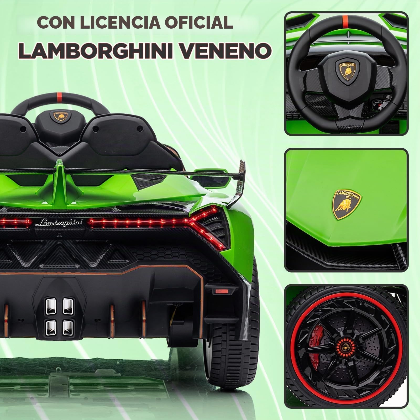 GarveeHome Coche eléctrico Infantil Lamborghini 12V con Licencia - Puertas Tipo Tijera - Mando a Distancia Parental - Luces LED - Asiento Amplio - Música MP3/inalámbrico - para niños 3-8 años - Verde