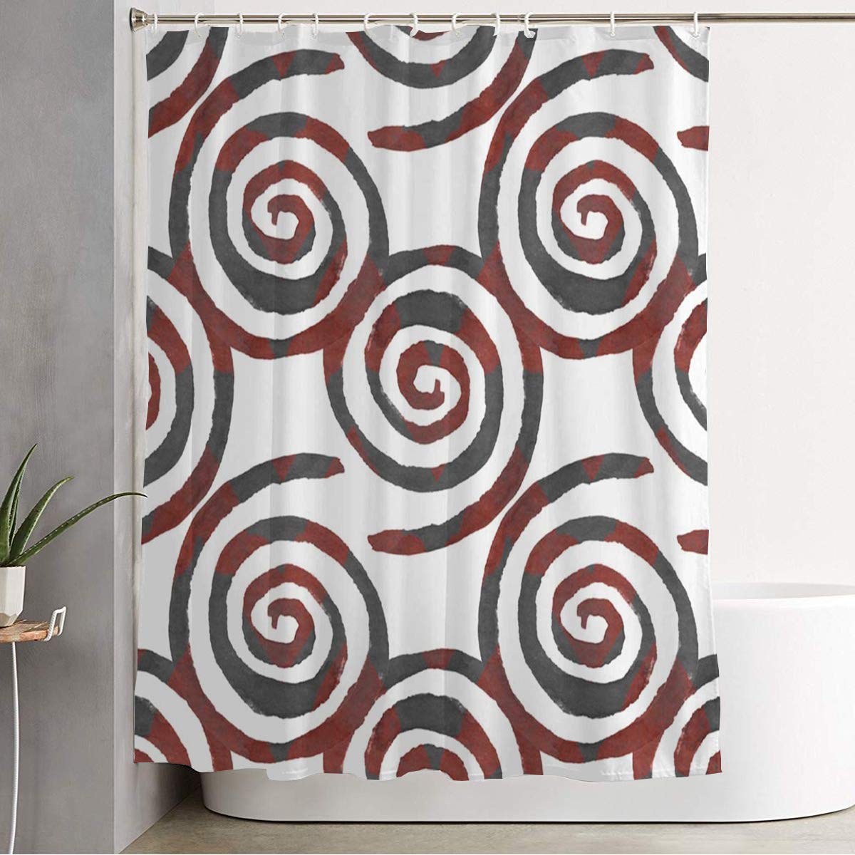 Anmbsk Shower Curtain for Bathroom Waterproof Gray Graphic Energy Black Abstract Grey Geometric Spiral Red Blot Drawn Brush Color Creative Curly Bath Curtain Polyester Fabric with Hooks 72" x 78"