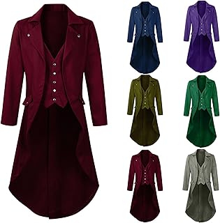 WOXIHUAN Gothic Trench Coat for Men Single Breasted Steampunk Tailcoat Mens Medieval Lapel Jacket Victorian Court Uniform Long Sleeve Retro Outerwear Renaissance Tailed Windbreaker Halloween Overcoat