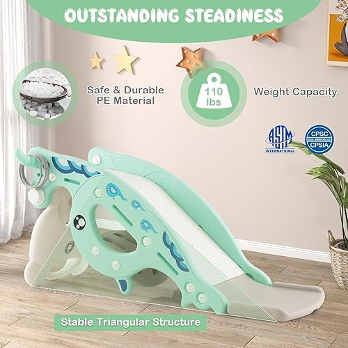 Miniatura 5 de FUTADA - Juguete mecedor 4 en 1 para niños pequeños, tobogán convertible independiente con aro de baloncesto, juego de lanzamiento de anillos,