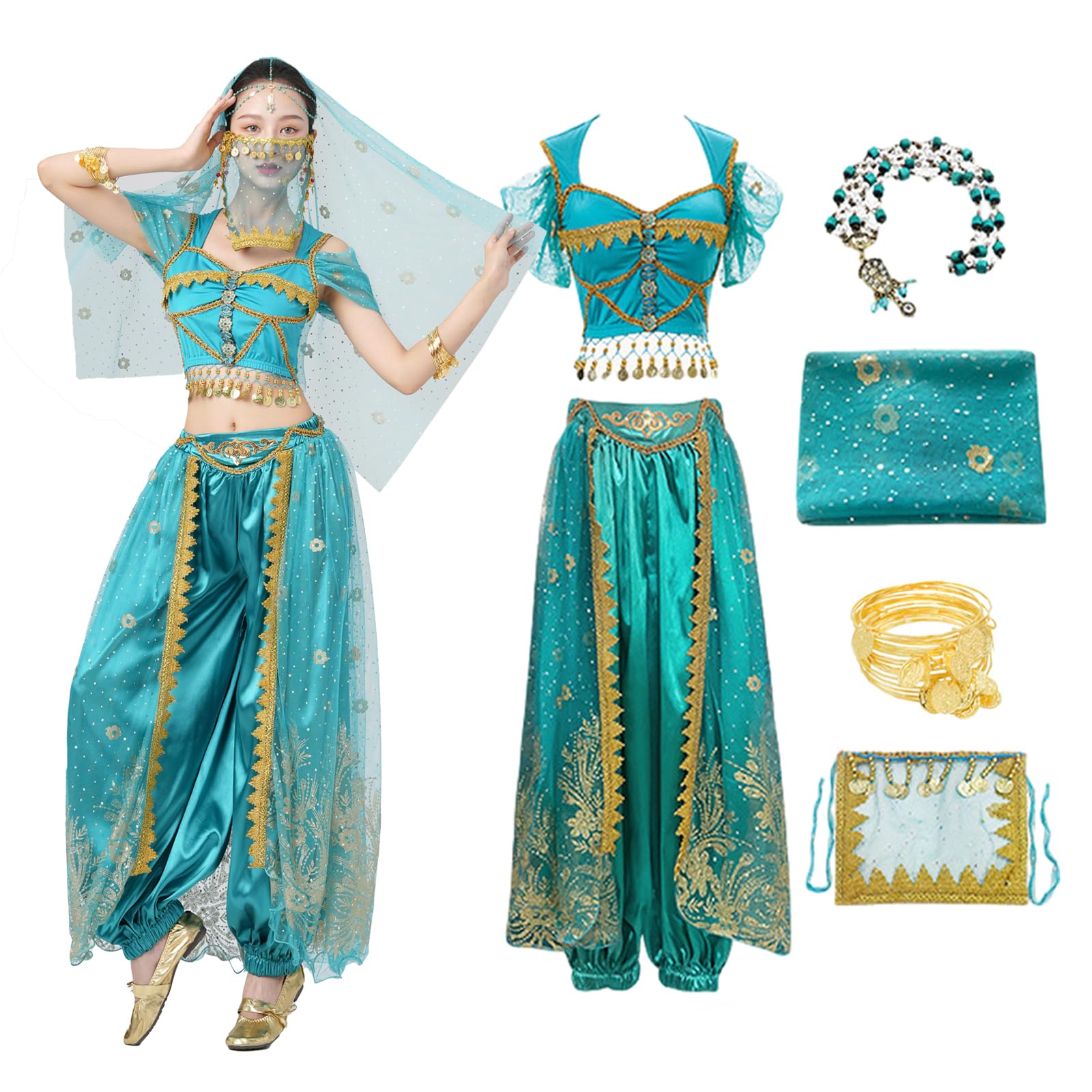 Baisdan Aladdin Halloween Costume Jasmine Princess Dress Up Party Belly Dance Performance Costumes Cosplay Outfits