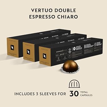 Nespresso Capsules Vertuo, Double Espresso Chiaro, Medium Roast Espresso Coffee, 30-Count Coffee Pods, Brews 2.7oz.