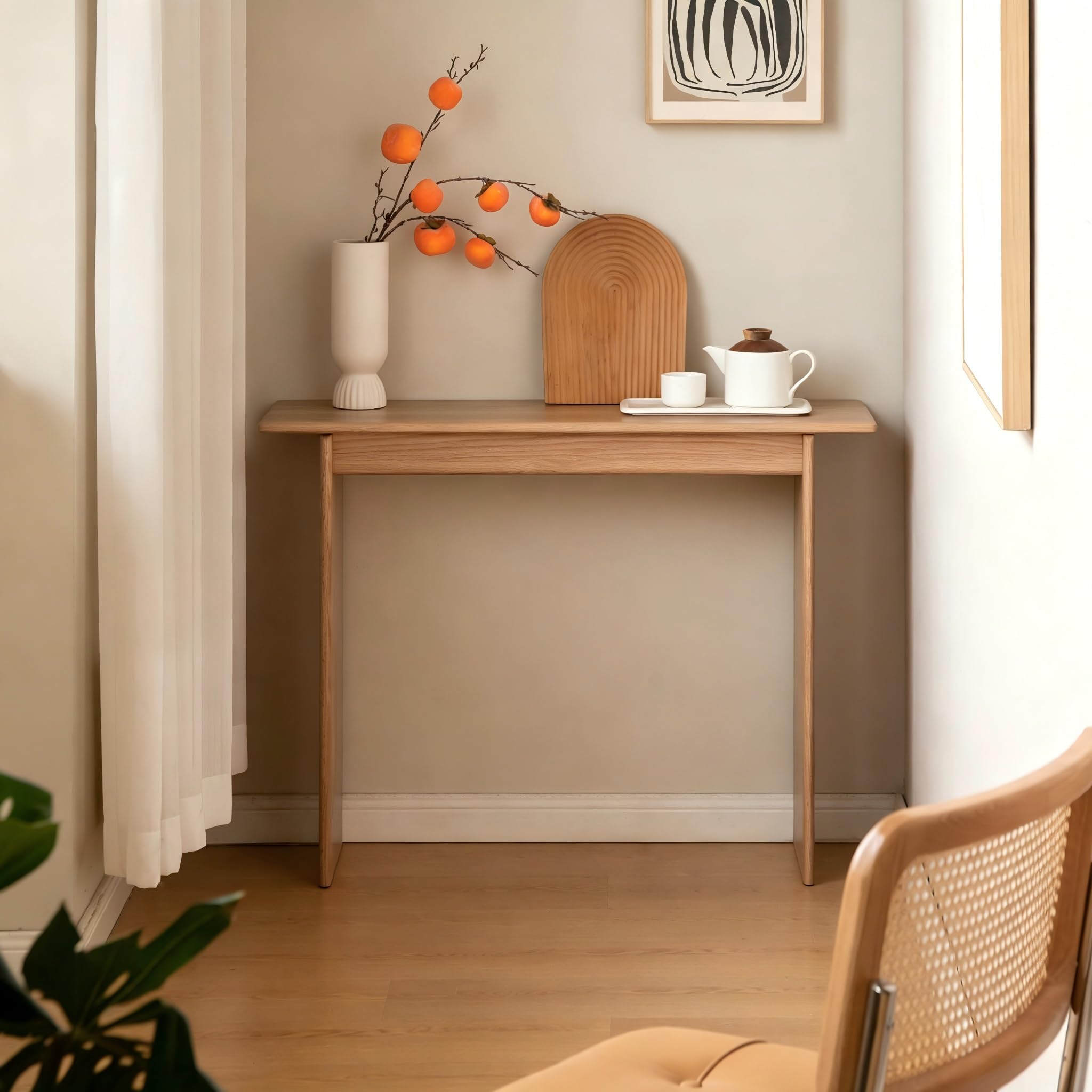 YESWOOD Konsolentisch Schmal Massivholz Eiche, platzsparend & stabil, für Flur/Diele/Balkon, Small Space Furniture, Natural Oak Finish