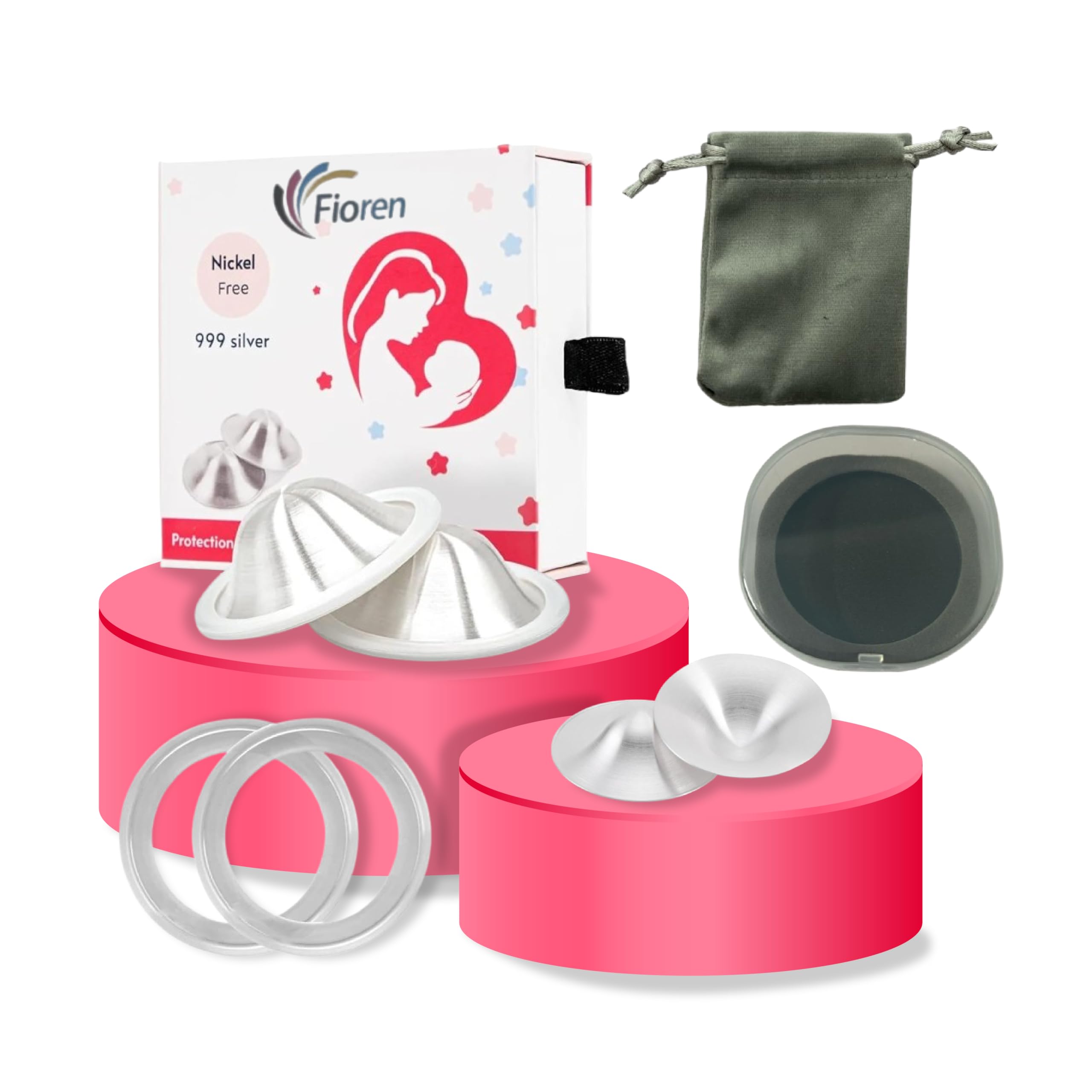 FIOREN The Original Nursing Cups – 999 Silver Nipple Shields for Breastfeeding Newborn - Silver Nipple Covers Breastfeeding for Protection | Light
