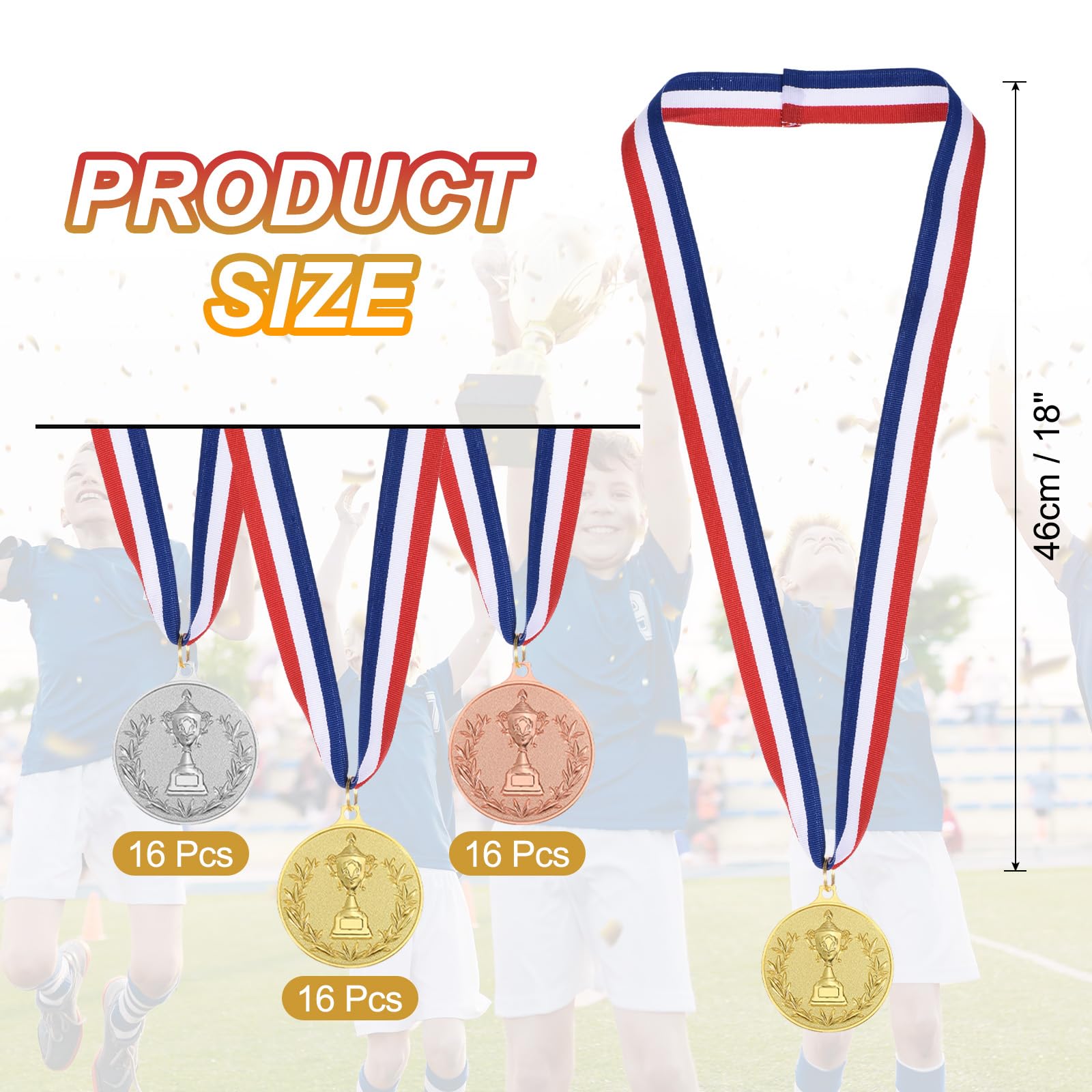 QUARKZMAN Medaglie Premio Oro Argento Bronzo 2 Pollici, Medaglie Vincitore in Metallo con Nastro al Collo Stile Trofeo per Giochi Sportivi di Squadra Competizioni Party Favor 48 Pezzi