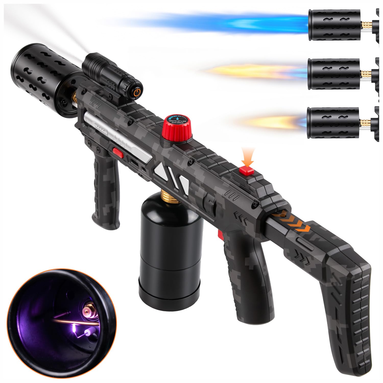 Pistolet torche au propane avec allumage à l'arc, design amovible et flamme réglable, torche de cuisine robuste pour barbecue, démarrage du feu, camping, soudure et désherbage (réservoir non