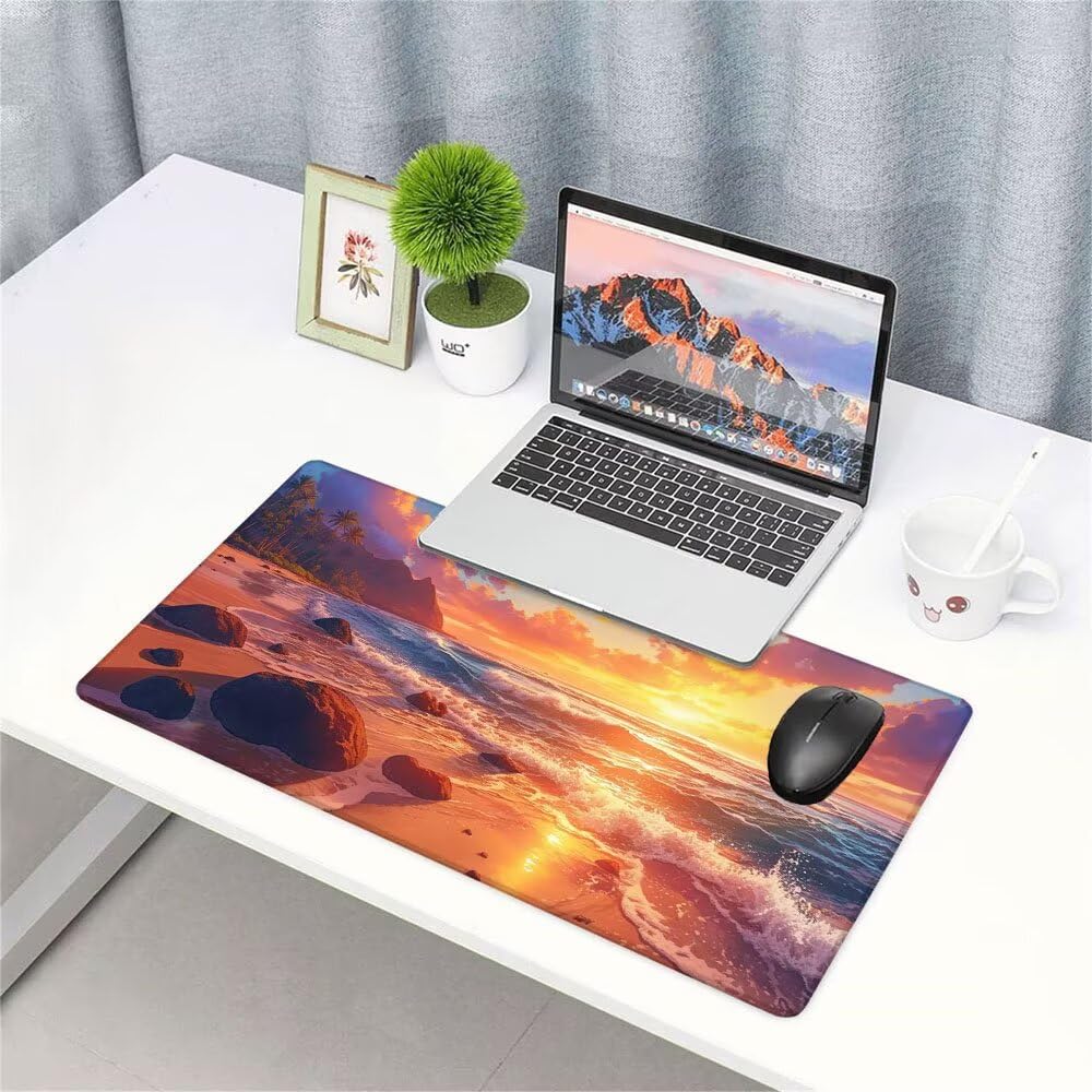 Podkładka pod mysz XXL 900 x 500 x 3 mm zachód słońca pomarańczowa podkładka pod mysz do gier akcesoria do gier, wysoka precyzja i prędkość ze zszytymi krawędziami i antypoślizgową podstawą, do biura