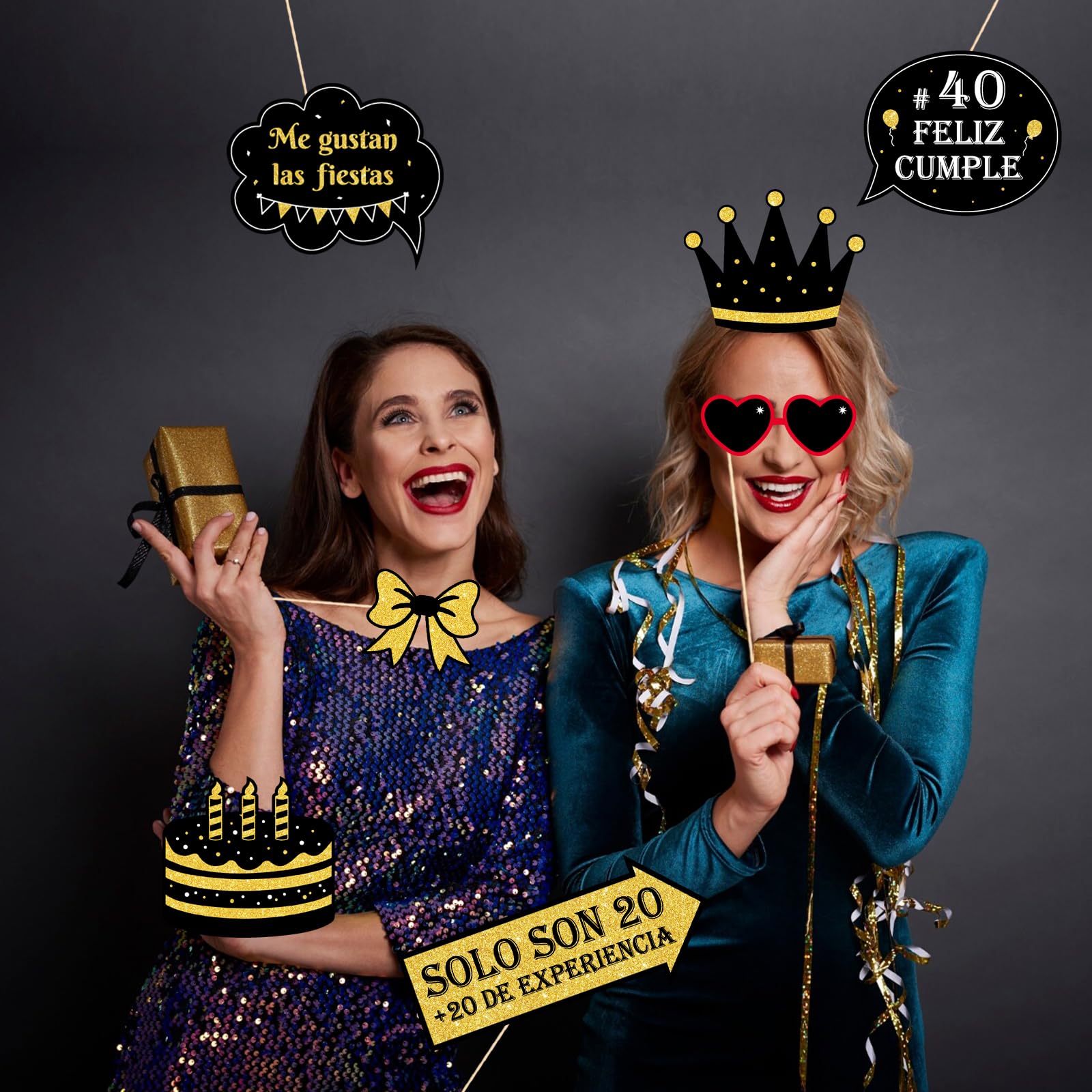 Zwarte uitnodiging verjaardagsfeest met gouden