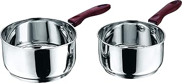 Vinod Stainless Steel 2 Pcs Set of Milk Pan 1 litres & 1.6 litres with Sturdy Virgin Bakelite Handle - Induction and Gas Stove Friendly (2 Years Warranty, Silver), Standard, (IMP1416)