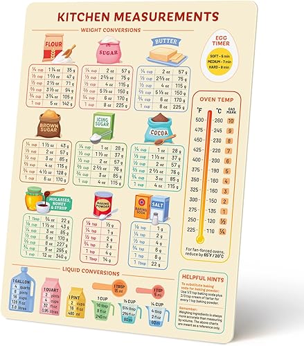 Imán de tabla de conversión de cocina para cocinar y hornear más fácilmente, accesorios de cocina vintage, accesorios de cocina bonitos, accesorios