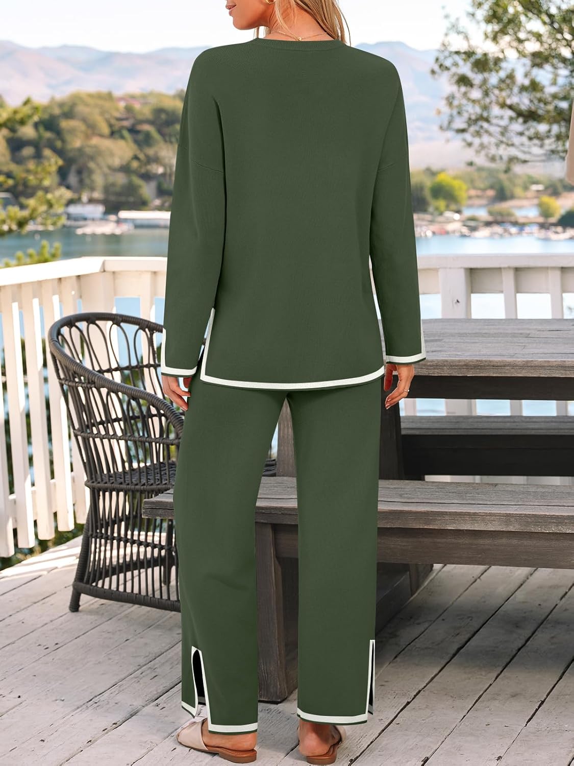 LILLUSORY Women Fall 2 Piece Lounge Set Outfits Sweatsuits Long Sleeve Sweater Tops Wide Leg Pants - Image 4