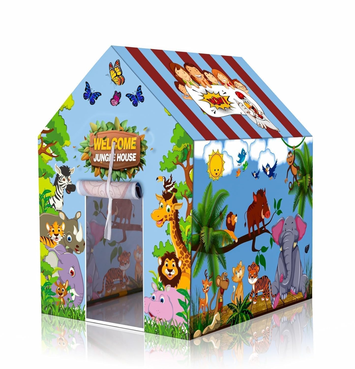 Jungle Theme Kids Play Tent House for Boys & Girls | Foldable Lightweight Indoor Outdoor & Indoor Playhouse Tent for Children | Portable Animal Print Kids Toy Tent for Fun Activities-image-47