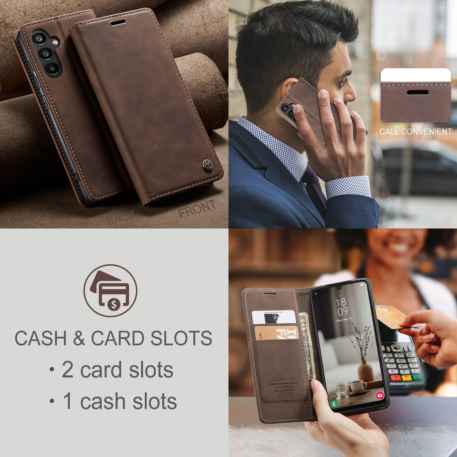 for Samsung Galaxy A34 5G Case, Flip Wallet Leather Case with Card Holder Magnetic Closure Shockproof Kickstand Protective Phone Cases Cover for Galaxy A34 6.6 Inch,Coffee — view 7