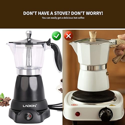Miniatura 3 de Cuban Coffee Maker, 6 or 3cup Electric Espresso Coffee Maker, Portable Cafeteras Electricas Modernas, Electric Moka Pot with Detachable Base & Negro