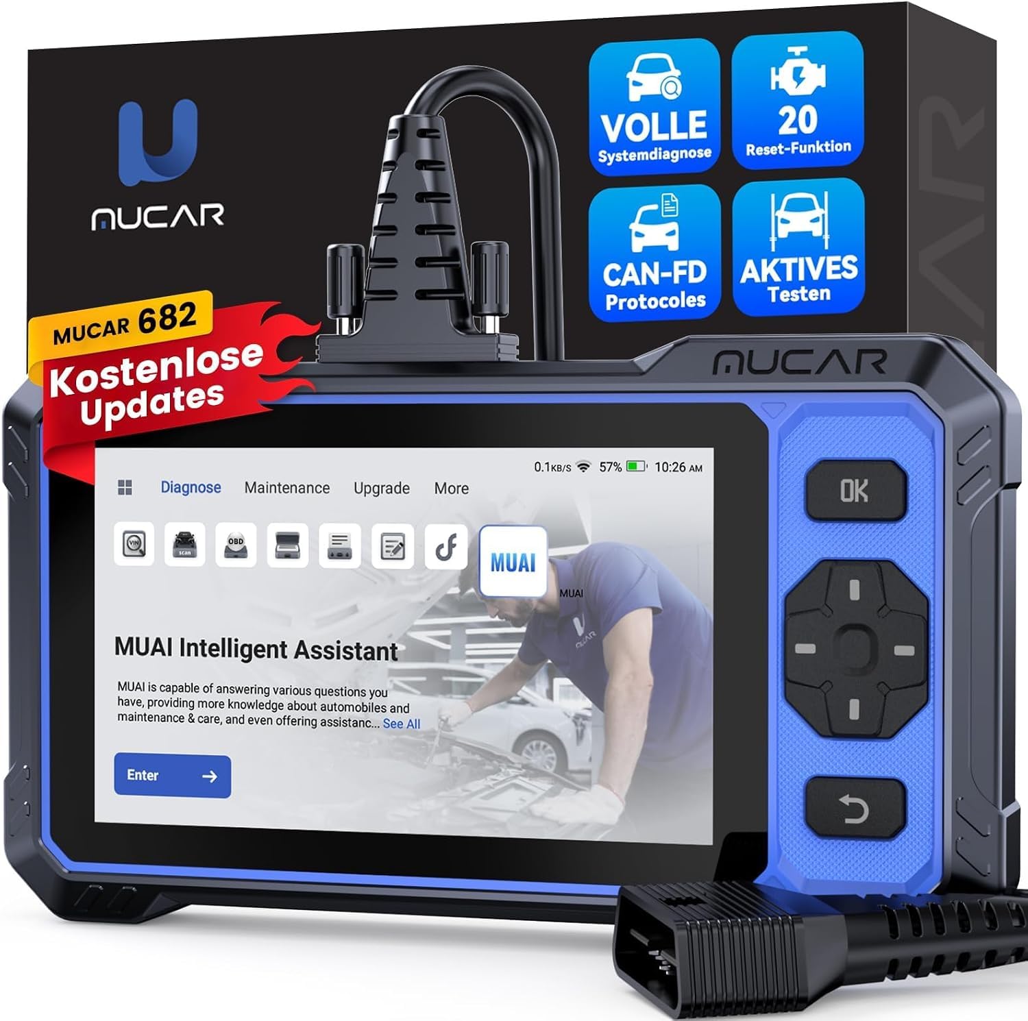 MUCAR 682 OBD2 Diagnosegerät Auto, 20 Servicefunktionen, Vollsystemdiagnose
