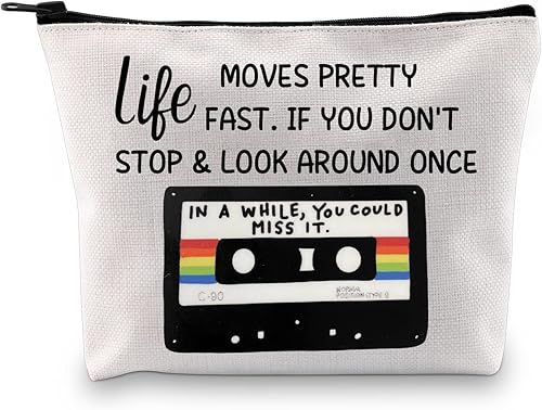 GJTIM Ferris Movie Quotes Gift Life Moves Pretty Fast Classic Comedia Movie Makeup Bag For Movie Buff, Bolsa Life Moves, Bolsa de cosméticos con