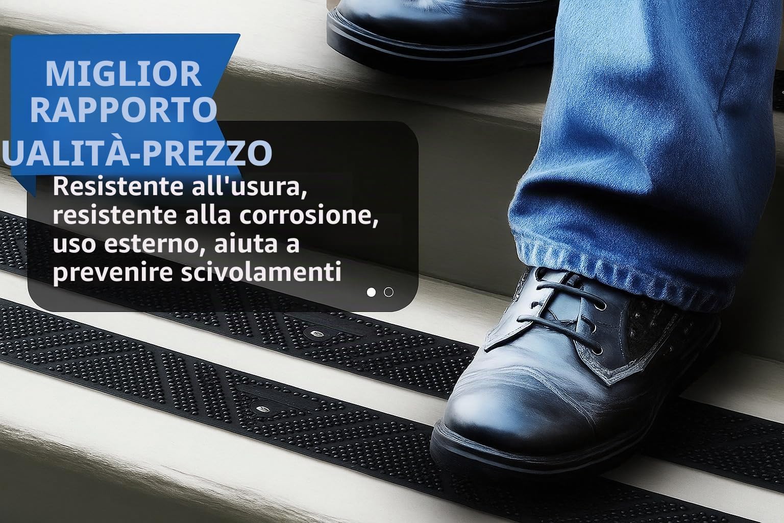 5 strisce antiscivolo nere in polipropilene resistente con elementi di fissaggio, colore nero