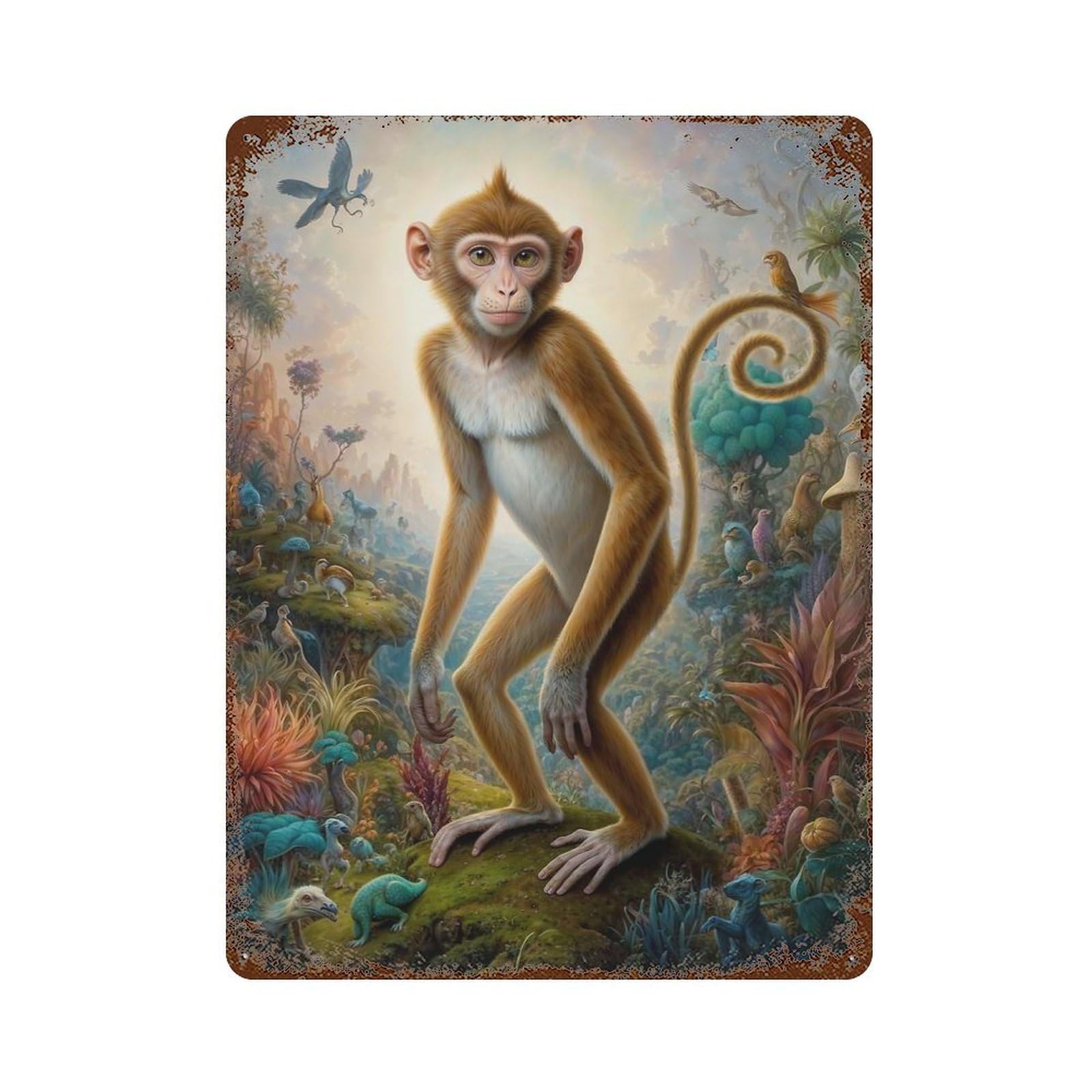 Magical Monkey Safari 15.7"x11.8" Aged Metal Wall Plaque, Classic Wall Plaque for Basement, Hobby Room And Garage Decor