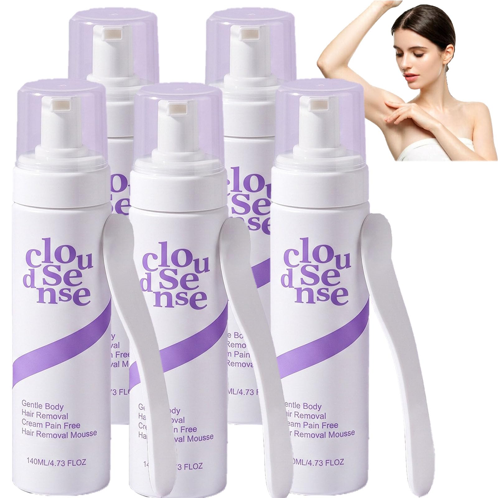 Kit Mousse per la Depilazione Liscia per Donne e Uomini, Bikini Indolore, Gambe, Ascelle, Depilatore ad Azione Rapida per Pelle Sensibile, Depilatore Delicato per il Corpo con Olio di Cocco (5 pezzi)