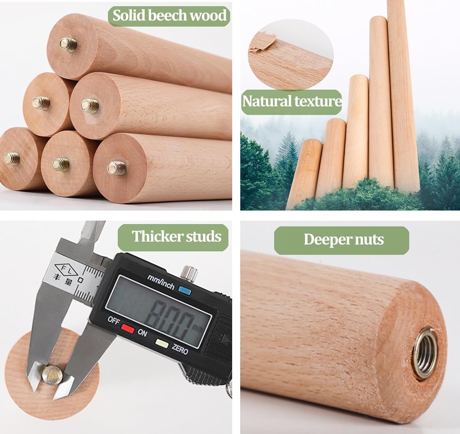 Gambe di Ricambio per Mobili in Legno 4 Pezzi, Gambe per Mobili in Legno con Ruota Universale, Piedini per Divani Affusolati, Gambe per Panche, Gambe per Sedie Rialzate per, Vertical, 25+6.2 cm
