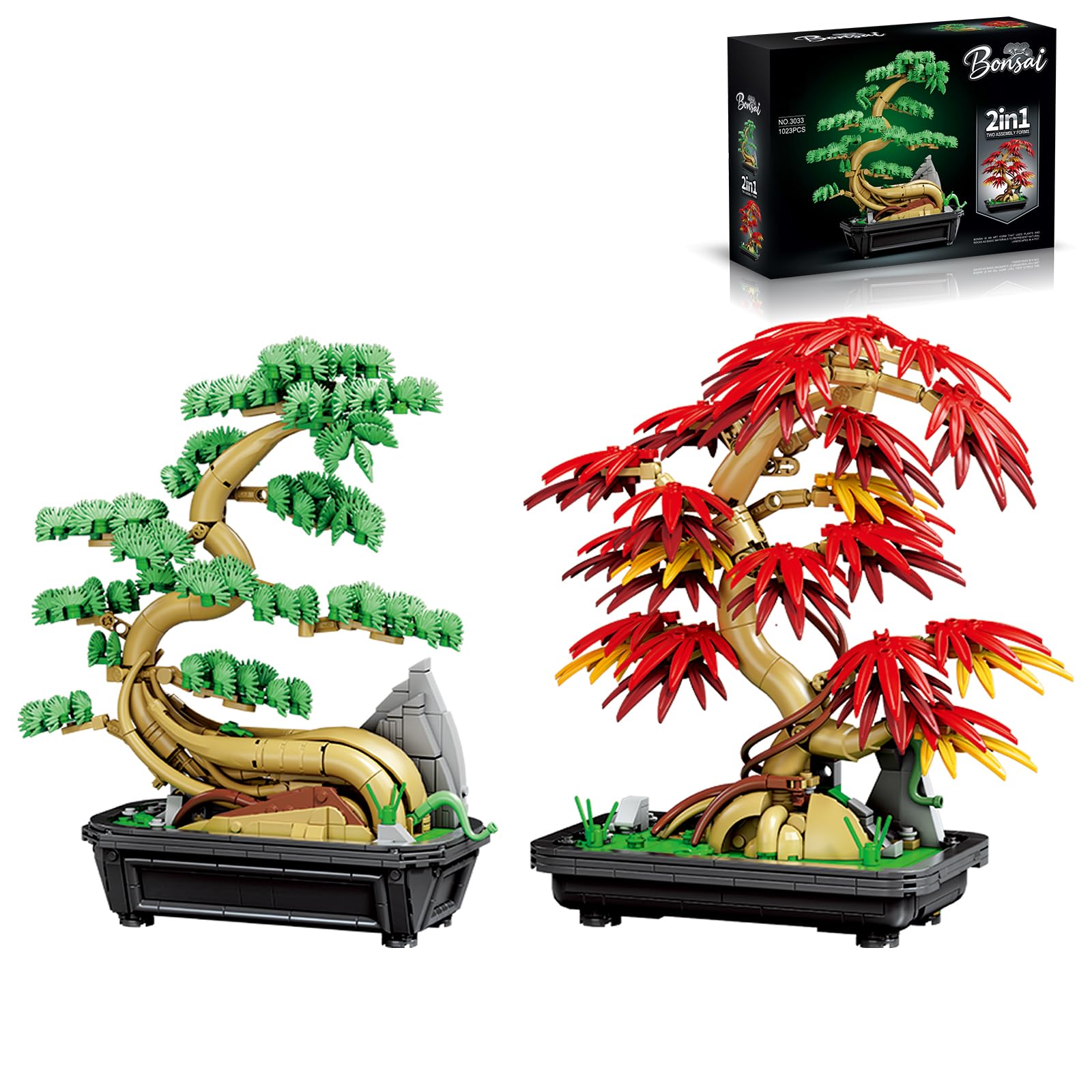 Bonsai Tree Building Red Maple & Pine Plant Model Kit for Adults Botanical Garden Collection Zen Home Decor & DIY Flower Construction Gift