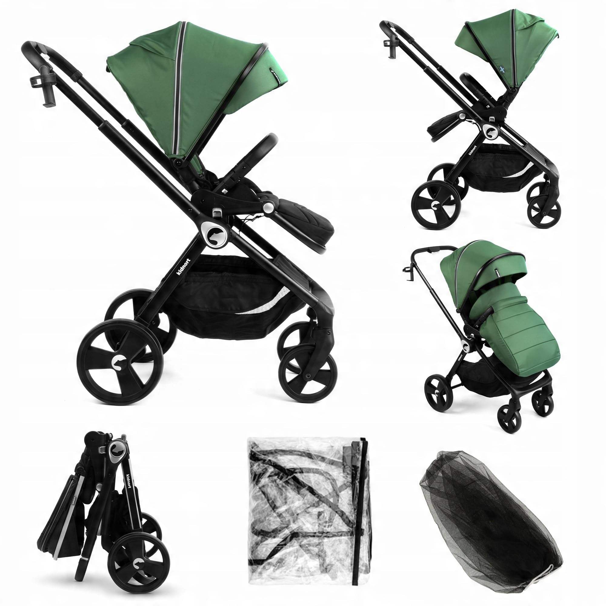 Isbjörn Buggy Passeggino dalla nascita fino a 22 kg – sedile reversibile, ruote a 360°, funzione sdraiata e poggiapiedi, copertura parasole XXL, pieghevole con una sola mano, con parapioggia