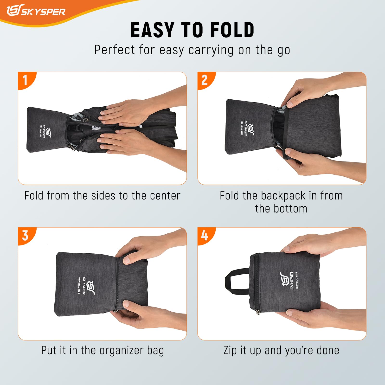 Mochila de senderismo pequeña de 10 L, plegable, ligera, para senderismo, viaje, para mujeres y hombres, Negro -, Pequeño, Moderno 2