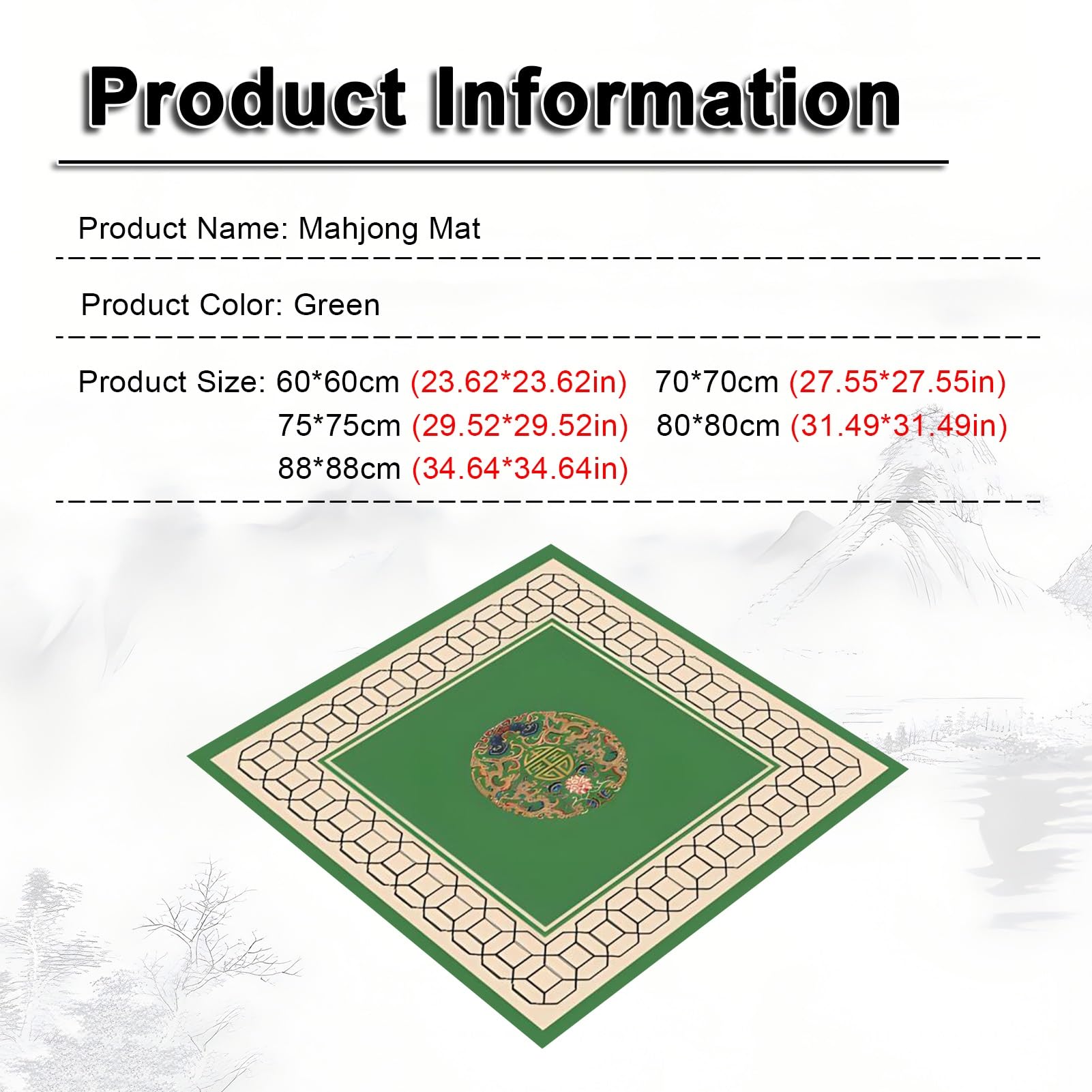 Tapis de Poker, Tapis de Table antidérapant à réduction Bruit Mahjong(Green,88x88cm (34.64x34.64in))