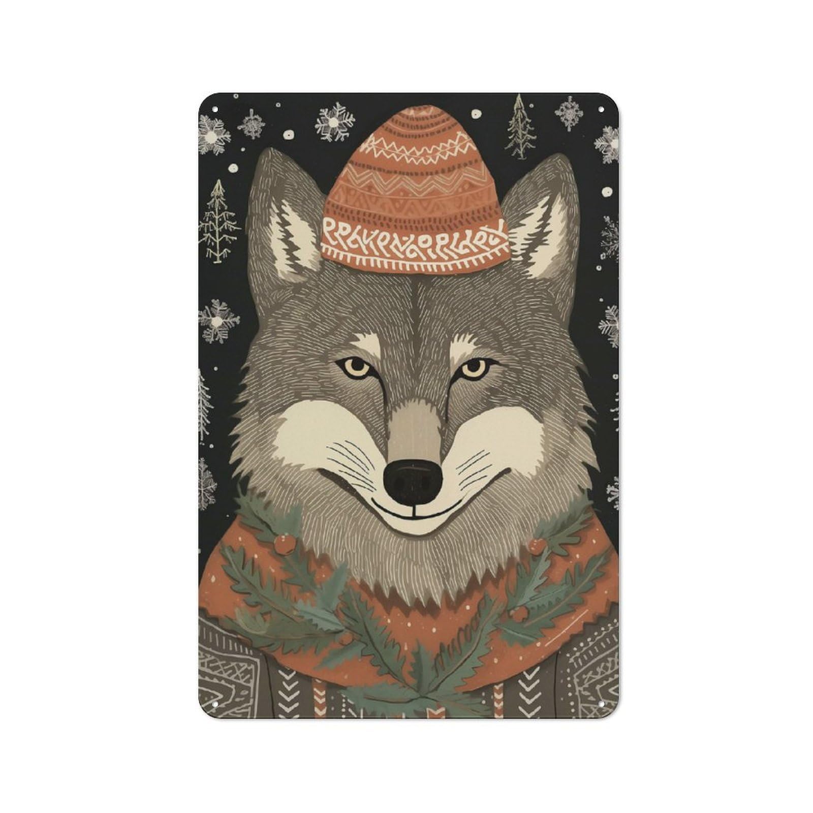Junmoney Vintage Wolf Xmas Rustic Metal Sign 30X20cm For Lounge Or Reading Corner, For Reading Corner Decorators