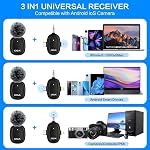 Wireless Lavalier Microphone for iPhone, iPad, Android and Camera, 3 in 1 Mini Microphone with Noise Reduction Plug and Play, Clip on Mic for Video Recording, TikTok, YouTube, Vlog, Podcast