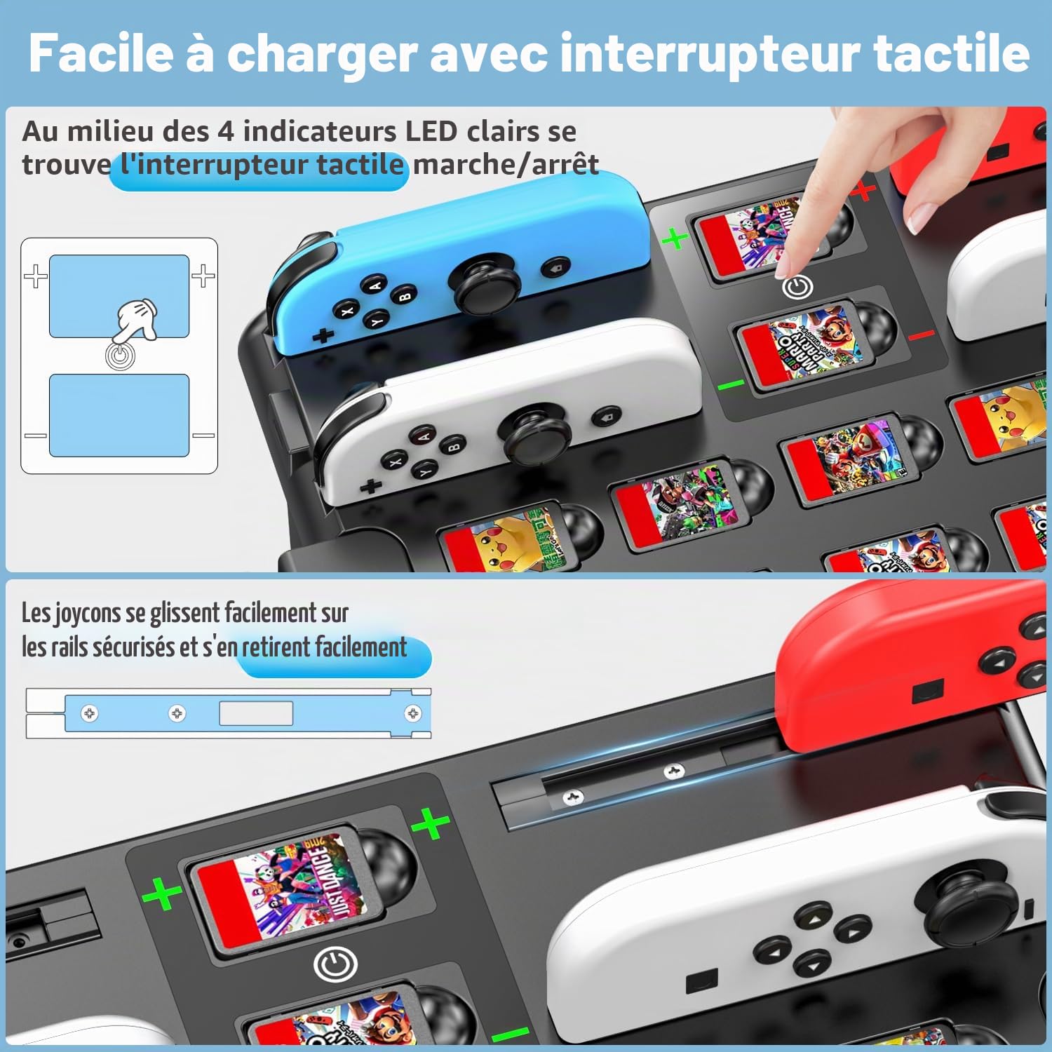 Kytok Support Tour de Rangement pour Nintendo Switch/OLED, Chargeur Manette Switch & Support Manette SW/OLED, Multifonctionnelle Tour Stockage Accessoires Jeux S Witch avec Chargeur Joycon S-Witch