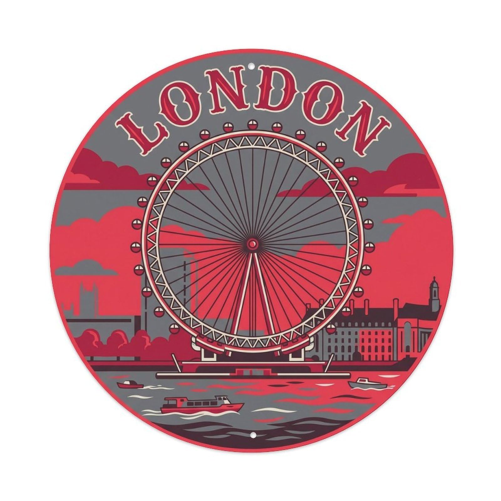 Vintage Travel London Eye Ferris 1 Metal Tin Sign Plaque Wall Decor for Cafe, Club Bar, Office, Home Garden Round Metal Poster 8x8Inch